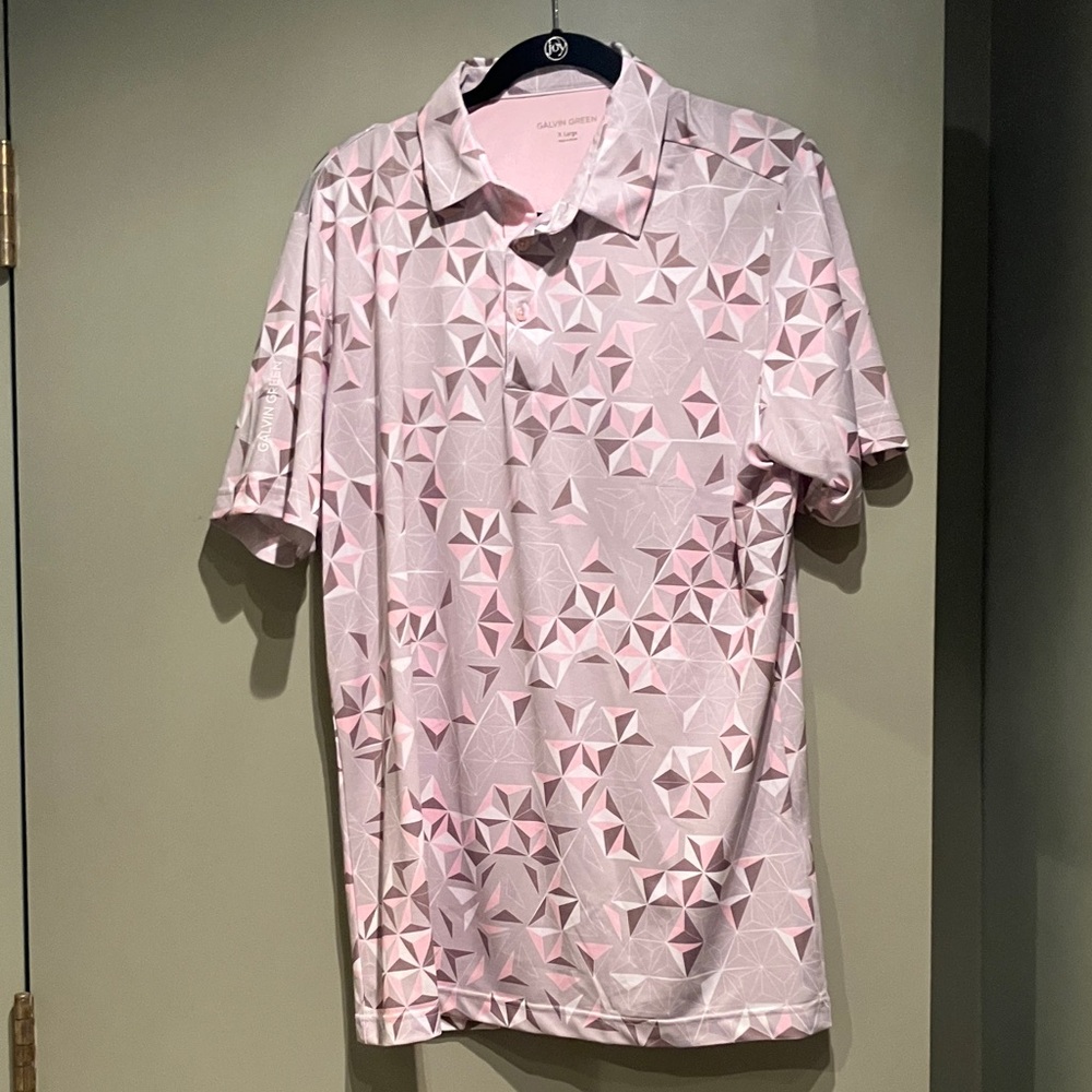 Galvin Green Pink Geometric Print Polo size XL